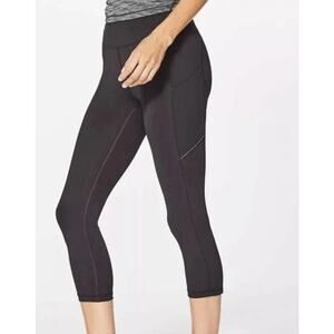 Lululemon Speed Up Crop Leggings Mesh Pocket High Rise Running Black Size 8